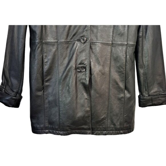 Vintage WILSONS Black Leather Trench Coat Quilted Thinsulate Lined Long Jacket - Picture 11 of 15